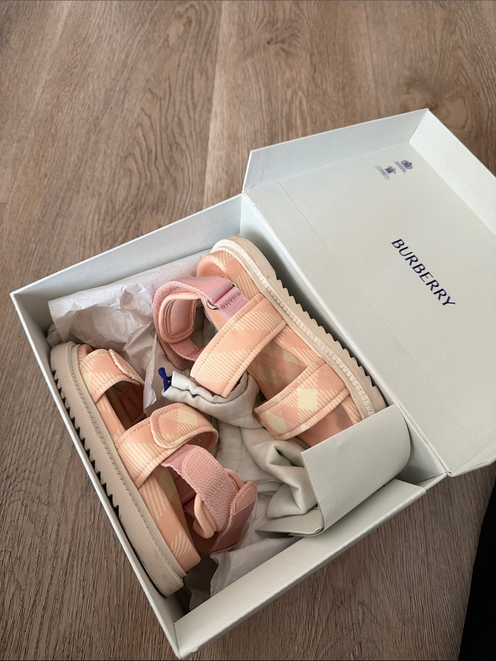 Burberry Pink Plaid Velcro Strap Kids Sandals